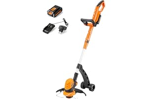 LawnMaster CLGT2425S Coupe-Bordures sans Fil 24V, Coupe-Bordures sur Batterie 25cm, Tête Pivotante 180°, Tube Télescopique et 2 Poignées, Déroulement du Fil Automatique, Batterie et Chargeur Inclus.