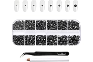 Beadsland 2500 piezas de diamantes de imitación negros con parte trasera plana, gemas de parte trasera plana, diamantes de imitación redondos de cristal negro para manualidades(negro)
