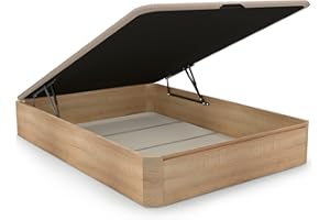 duehome | Luxury, Canapé Abatible con Almacenaje, Base Tapizada, Acabado en Roble, Medidas: 135 cm (Ancho) x 190 cm (Largo) x 31 cm (Alto)