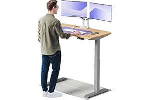 Desktronic biurko z regulacją wysokości (120 x 60 cm) – pulpit do siedzenia i stania z gniazdami do ładowania – biurko z regulacją wysokości, elektryczny ekran dotykowy i stalowe nóżki