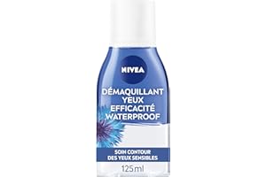 NIVEA Démaquillant Yeux Double Action au Bleuet (1 x 125 ml), nettoyant visage enrichi en eau purifiée, soin visage femme pour tous types de peaux, format voyage