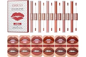 Rechoo 2in1 Rossetti Set, 6pcs Doppio Pennello Opaco Lipgloss e Tinte Labbra Set, Nudo Rosa Rosso Rossetto Liquido Lip Tint, Impermeabile a Lunga Durata Matte e Gloss Lipstick Set per il Trucco (A)
