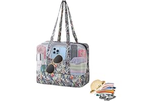 ZoneYan Wasserdicht Mesh Badetasche, Strandtasche Damen, Netz Umhängetasche, Strandtaschen Grosse, Faltbar Einkaufstasche Beutel, Trocken Nass Getrennt Schwimmtasche für Schwimmen Sport Reise Fitness