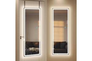 LVSOMT Specchio da parete con Luci, 120x37cm Specchio figura intera Stretti, LED Specchi da porta/da Muro Lungo, Moderno Specchi camera da letto, Luce 3 Colori, Gancio regolabile in altezza, Nero