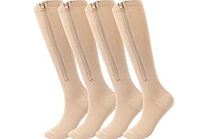 FADCAER 2 Pares 15-20 mmHg Calcetines de Compresión con Cremallera para Hombres y Mujeres Hasta Rodilla Calcetines de Compresión con Punta Cerrada para Edema Hinchazón Embarazo