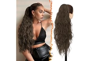 BARSDAR Light Brown Ponytail Extension, Drawstring Ponytail for Women, 26 Inch Long Curly Wavy Pony Tails Hair Extensions Synthetic Clip in Pony Tails Hairpieces Fake Ponytail, Light Brown