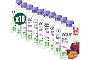 GOOD GOÛT - Gourdes Prune - Purée Bébé - Dès 4 Mois - 99,9% Prune - Sans Sucres Ajoutés - Fabriqué En France - 10x120g