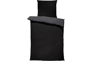 one-home Winter Bettwäsche Doubleface Uni Wende kuschelig flauschig warm weich Fleece, Größe:2 teilig 135x200 cm, Farbe:schwarz/anthrazit