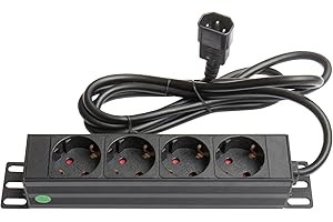 Good Connections® Listwa zasilająca 10" (1HE) - wtyczka do urządzeń zimnych C14 do 4 x gniazdo ze stykiem ochronnym - ochrona dzieci - profil aluminiowy, czarna