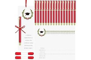 Clabby Set Regalo di Laurea Segnaposto Laurea 30 Pezzi Segnalibro con Citazione Cappello 30 Pezzi Penna Gel Rossa e 1 Rotolo di Nastro Rosso