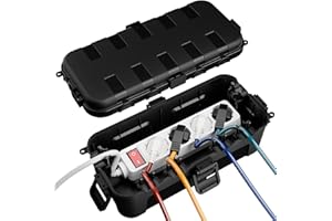 RESTMO Medium wasserdichte Kabelbox für den Außenbereich, IP54 wasserdicht, Wetterfeste Kabelbox, Ideal zum Schutz von Verlängerungskabeln, Steckdosenleisten und Winkelsteckern(29cm×13,2cm×10)-Schwarz