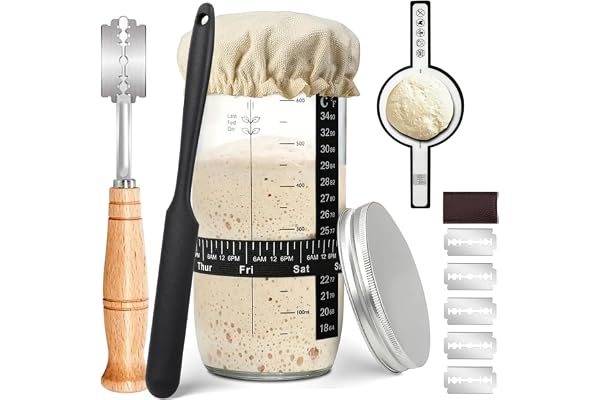 Fzyisw startsats för surdeg 730 ml startburk för surdeg, surdegkit med termometerband, datummatningsband, skrapa, bröd svag skärare, bakmatta och tygskydd – brödtillverkning tillbehör för bakning