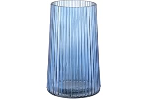 KAYLETIN Blaue Glasvase für Blumen, gerippte Vase, Blumenvasen für Blumenstrauß, moderne Glasvasen für Wohnzimmer, Schlafzimmer, Esstisch, Büro, Regal, 20 cm