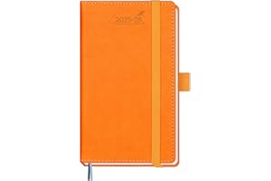 BEZEND Petit Agenda 2025 2026 de Poche 15.5 x 9 cm Agenda Scolaire Professionnel 25 26 Semainier A6, 18 Mois Du Juillet. 25 à Déc. 26, Couverture Rigide en Cuir PU - Orange