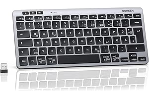 ‎UGREEN UGREEN Bluetooth Tastatur Kabellos (BT5.3+2.4G), Schlanke Scherenmechanik für Leises Tippen, Bis zu 500 Tage Batterielebensdauer, Kompatibel mit Windows/macOS, Tragbare Mini Tastatur-QWERTZ Layout