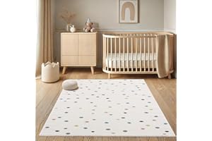 ‎PAYÉ payé Teppich Kinderzimmer - Cream - 120x160cm - Spielteppich Bunte Punkte Kurzflor Kinderteppich - Oeko-Tex Standard 100