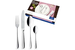 Villeroy & Boch Oscar Set De Cubiertos, 24 Piezas Plata/Platino, Apto Para Lavavajillas, Cuberteria 6 Personas, Set Cubierto, Acero Inoxidable