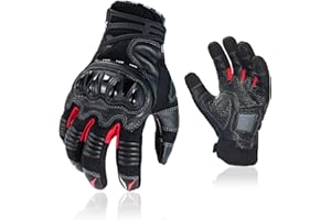Vgo... 1Pair Goatskin Leather Motorcycle Powersports Racing Gloves,Full Finger Knuckle Guard Touch Screen Motocross Racing Gloves with Anti-slip palm(GA5179HL)