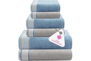 Casa Copenhagen Juego de Toallas He & She de 6 Piezas, Violeta Gris + Azul Polvoriento, 550 g/m², 2 baño, 2 Mano, 2 paños, diseñado en Dinamarca con algodón Egipcio para baño, Cocina y Ducha.
