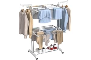 Innotic Stendini Estensibile a 4 Livelli in Metallo, Stendibiancheria Salvaspazio per uso Interno/Esterno,73 x 64x 170 cm (bianco e grigio 3 Livelli)