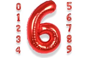 AULE Luftballon Zahl 6 Rot: XXL 101 cm Folienballon Geburtstag Rot 6 Jahre Zahlen 40 Zoll Helium Ballon Kinder Junge Mädchen Zahlenballon für Babyparty Jubiläum Deko