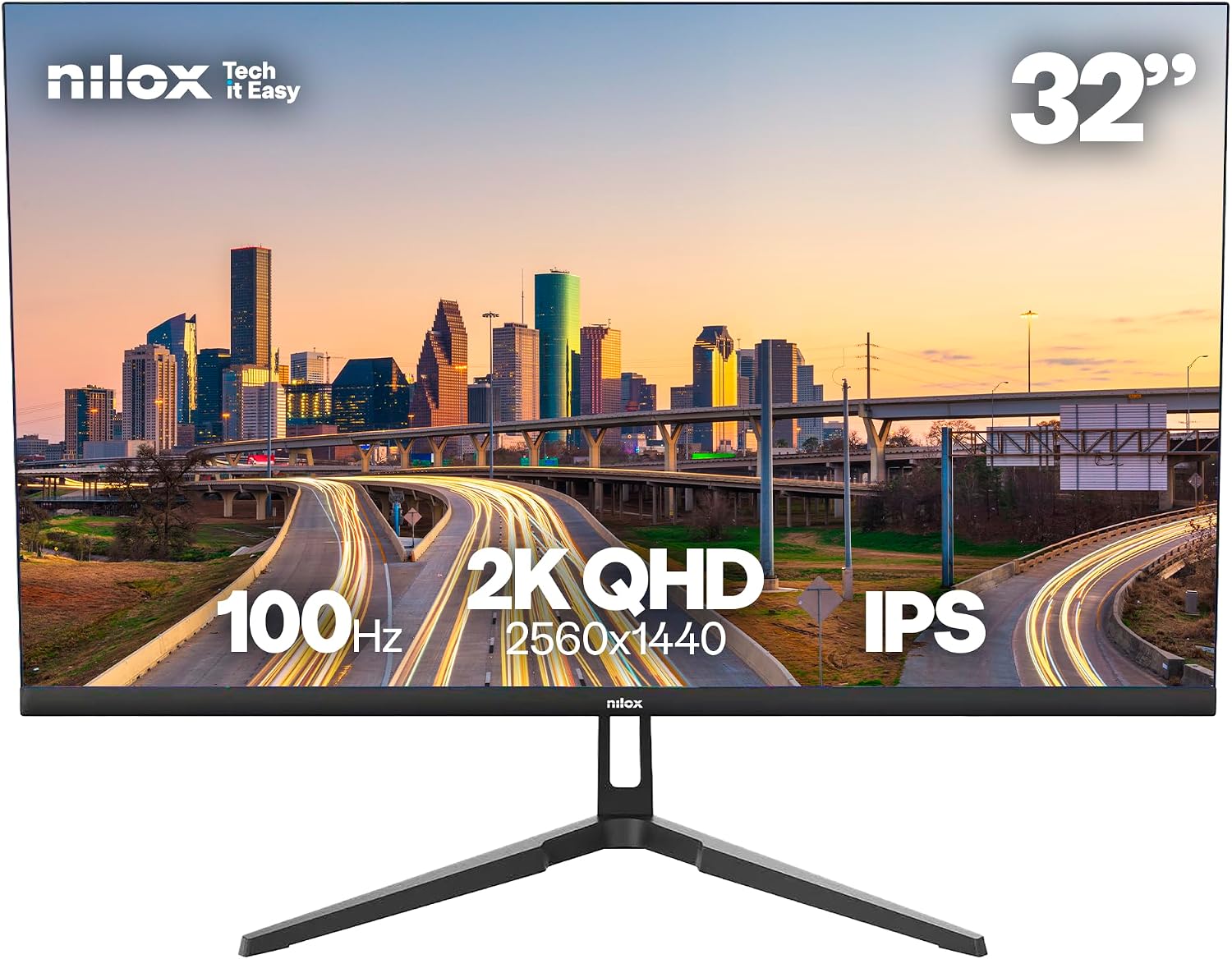 Nilox NXM322K1001 Monitor Gaming 32'' 2K QHD 2560×1440 IPS, Frecuencia 100 Hz, Tiempo de Respuesta 4 ms, Salida de Audio de 3,5 mm, Conexiones HDMI/DP, VESA 100×100 mm