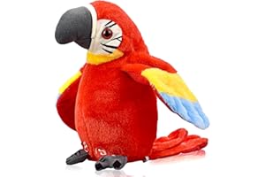 CREJOHY Talking Parrot Toy Mimicry Parrot - Singing, Waving Wings, Voice Recording Repeat What You Say Plush Interactive Sensory Like Talking Cactus Toys Birthday Gifts for Boys Girls Kids (Red)