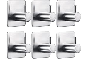 XINGGANG Ganchos Adhesivos 6 Piezas para Pared, Soporte Toallas para Baño Cocina, Colgador Autoadhesivo 3M, Acero Inoxidable 304，Plata