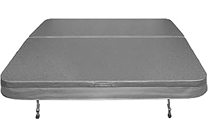 MONSTER SHOP Hot Tub Cover Spa Lid 210cm x 210cm Square Grey Hard Top Weatherproof PVC Leather Foam 25KG/m3 Density Galvanised C-Channel UV Mildew Flame Resistant 4 x Lock Down Straps With Keys 6 x Lifting Handles