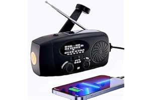 OGOWAWER Solar Wind Up Emergency Radio, SOS Alarm, Portable Hand Crank AM/FM Radio with LED Torch, 2000mAh Power Bank Rechargeable USB Phone Charger Flashlight for Camping Outdoor(Black)