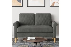 Moziel Divano a 2 posti, Divanetto 2 Persone in tessuto da 123 cm con tasche portaoggetti, montaggio senza attrezzi, divano imbottito (Marrone, Piccolo Divano a 2 posti)