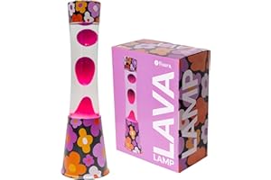 fisura.- Lampe à lave fleurs. Base imprimée de fleurs, liquide transparent et lave pourpre. Effet relaxant. Avec ampoule de rechange. 11 cm x 11 cm x 39,5 cm.