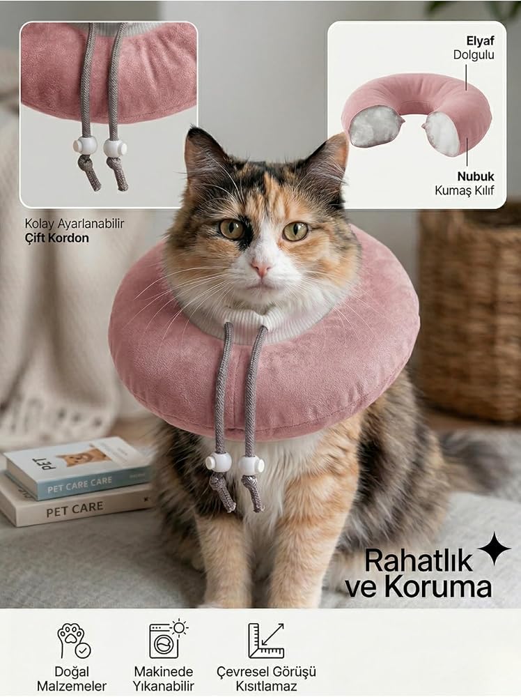 Patiderm Elizabeth Yakalık Yumuşak Ayarlanabilir Kedi Köpek Koruyucu Boyunluk, Pembe, M Beden