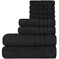 DIAOJIA Bath Towels Soft Cotton Set - 8,Turkish 100% Cotton Premium & Luxury Towels Bathroom Sets Soft and Fluffy 2 Bath Towel 70 x 140 CM 2 Hand Towel 33x74 CM & 4 Washcloth 33x33 CM (Black)