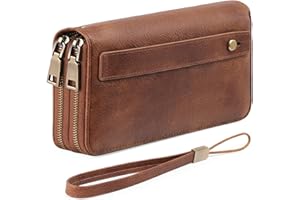 GAEKEAO Women's Large Wallet, Vegan Leather Double Zip Credit Card Holder, RFID Protection Clutch Purse Women's Large, with Lots of Card Slots Wallet, Wallet for Women, A01-04Brown