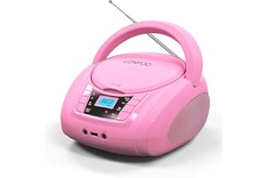 LONPOO Stereo Lettore CD portatile Bluetooth Boombox Connettività Radio FM, USB, AUX, Uscita cuffie, HiFi Altoparlanti (LP-D03 Pink)
