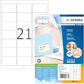 HERMA 4677 Adres Etiketleri DIN A4 63,5 x 38,1 mm, Kağıt, Mat Kendinden Yapışkanlı, Yazdırılabilir, 2.100 Yapışkan Etiket, Be