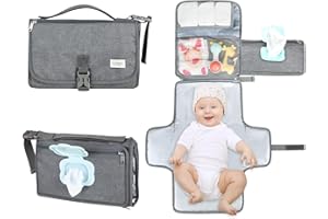 LANDICI Portable Nappy Changing Mat Travel Baby Change Mat with Smart Wipes Pocket,Foldable Waterproof Diaper Pad Bag,Baby Essentials Changing Station for Boy & Girl,Newborn Shower Gifts (Grey)