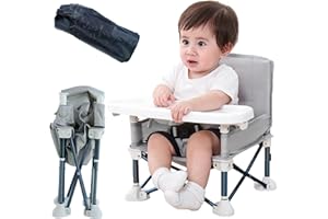 JIAMIAN Trona de Bebe, Tronas de Bebe 3 en 1, Asiento Elevador de Viaje para Bebé, Silla Plegable Portátil con Tirantes Ajustables y Bandeja Extraíble, Trona de Viaje Infantiles(Gris)