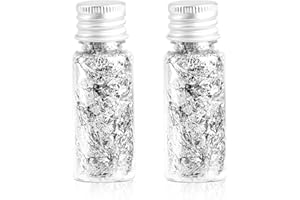 VODUNS Foglia Oro Alimentare 2 Bottiglie Commestibile Raffinata Perfette Scaglie di Argentata Foglia D'oro per Doratura Mobili Pittura Dessert Torta Cioccolato Bevande Vino Unghie e Gioielli Decorazione