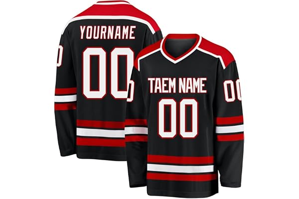 Maillot de Hockey Personnalisé Concevez Votre Shirt de Hockey Personnalisé avec Votre Nom/équipe/Numéro à Col en V Maillots de Joueur de Hockey sur Glace Hommes Manches Longues, S 5XL