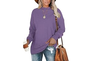 WNEEDU Mujer Camiseta Manga Larga Sudaderas sin Capucha Mujer Cuello Redondo Camiseta Túnica Tops Informal M-3XL