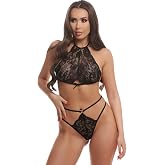 Mimmi Love Dantelli Seksi İ&ccedil; &Ccedil;amaşırı Seti, Halter Yaka, Standart Beden, Kırmızı ve Siyah