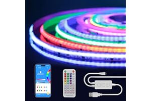 Fosingut Striscia LED COB RGB IC 2 metri,5V USB RGB Smart IC Strisce LED Adesive Pixel indirizzabile,Luci LED TV Retroilluminazione con Telecomando/Modalità musica per Feste,Camera,PC,Casa DIY Deco
