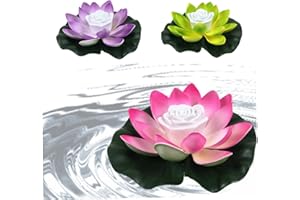 Mapfirrem 3Pcs Solar Powered Floating Pool Light, Lotus Flower Light with Color Changing, Led Lifelike Floating Lamp Battery Operated Lily Pad Flower (Blue+Green+Gradient Color, 7.09 Inch)