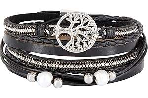 StarAppeal Armband Wickelarmband mit Perlen, Ketten, Flechtelement und Lebensbaum Anhänger, Magnetverschluss Silber, Damen Armband