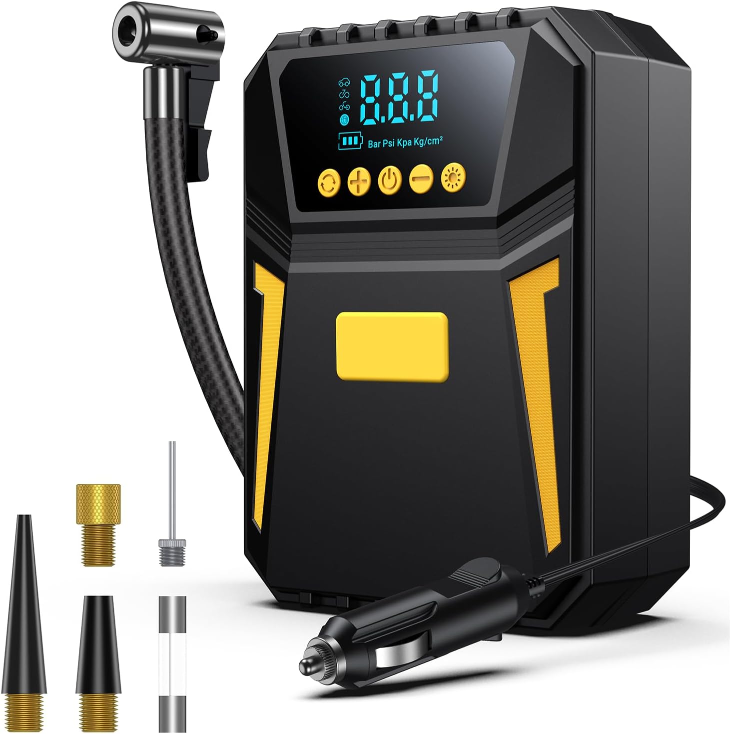 Inflador Ruedas Coche - Compresor Aire Portatil 12V DC, Compresor Aire Coche 150PSI con Linterna - para Coches/Motos/Bicicletas/SOS Emergencia, Presión Preestablecida y Apagado Automático