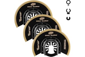 Vearter Lot de 3 lames de scie oscillantes en titane - Lames semi-circulaires universelles bimétalliques - Kit de lames à dégagement rapide pour bois, tuyaux métalliques, clous, cloisons sèches, PVC
