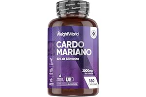 WEIGHTWORLD Cardo Mariano 2000mg - 180 Cápsulas, 80% de Silimarina del Extracto Natural de Cardo Mariano 40:1 - Suplemento de Milk Thistle para 6 Meses de Suministro - Apto para Veganos, Sin OGM