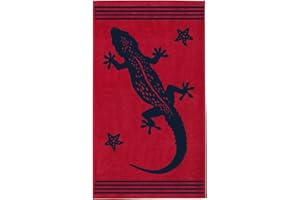 Delindo Lifestyle® Frottee Strandtuch Tropical Gecko ROT, 100% Baumwolle, Strandlaken ist 100x180 cm groß
